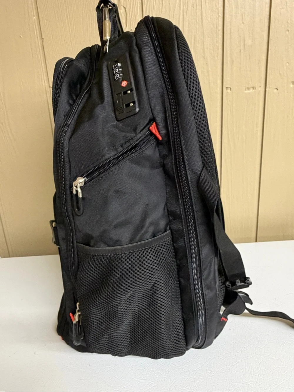 Shrradoo Black Large laptop Backpack with Red Accents